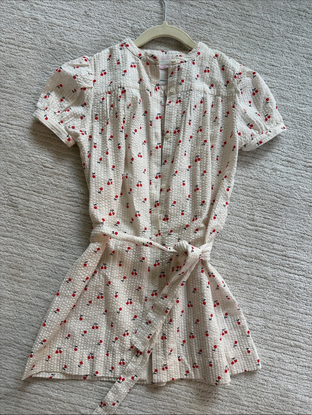 Bonpoint Cream Dress with Red Cherry Print